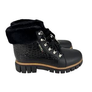 NEW Oscar Sport Black Leather Faux Fur Boots
